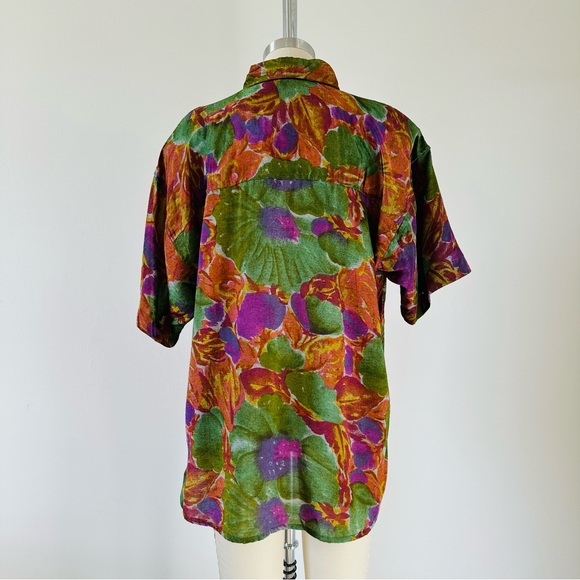 Vintage Tropical Leaf Button Down Blouse Purple main image 1